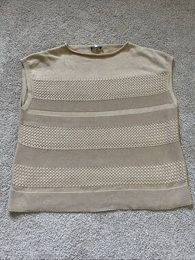 Lafayette 148 New York Neutral Beige Textured Knit Sleeveless Sweater